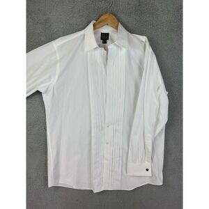 Jos A Bank Shirt Mens 16.5 35 White Tuxedo Pleated Front French Cuff Cotton Mens